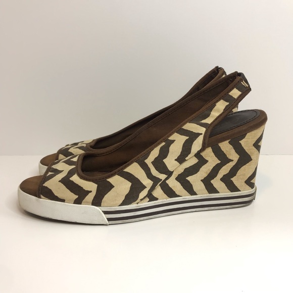 Coach Slingback Brown & Cream Zebra Print Sydney Wedges Sz 10 - Picture 9 of 13